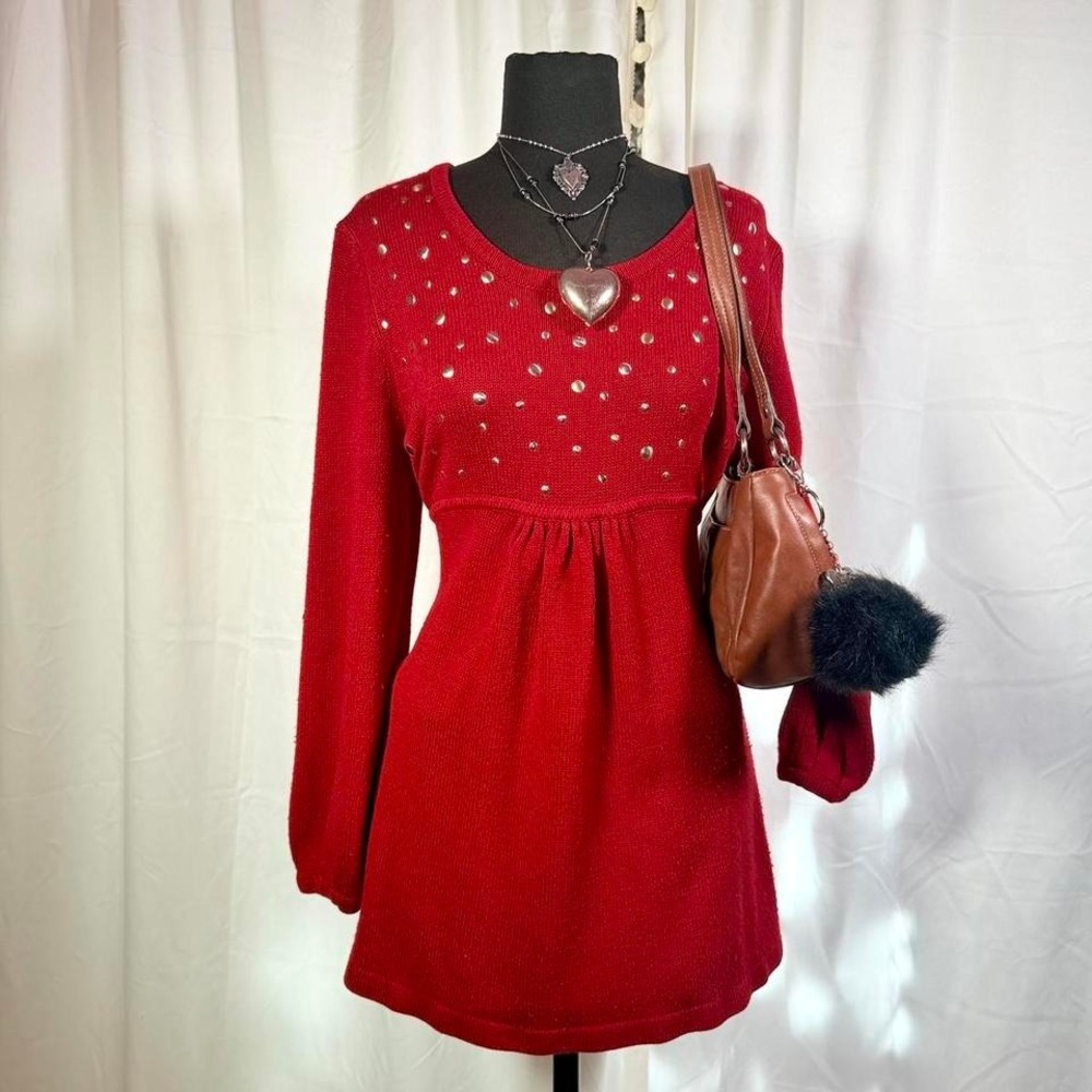 Style & Co. Red Studded Knit Babydoll Top‎ – Women's XL